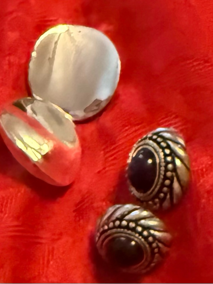 Avon Silver-Tone Earrings With Dark Cabochons
